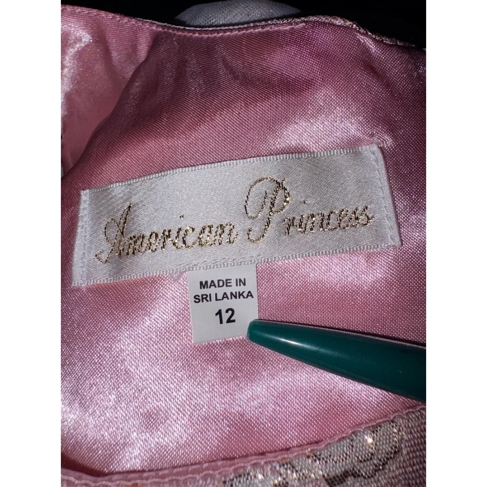 American Princess Girls Pink Gold Brocade Tulle High Low Formal Dress Size 12‎